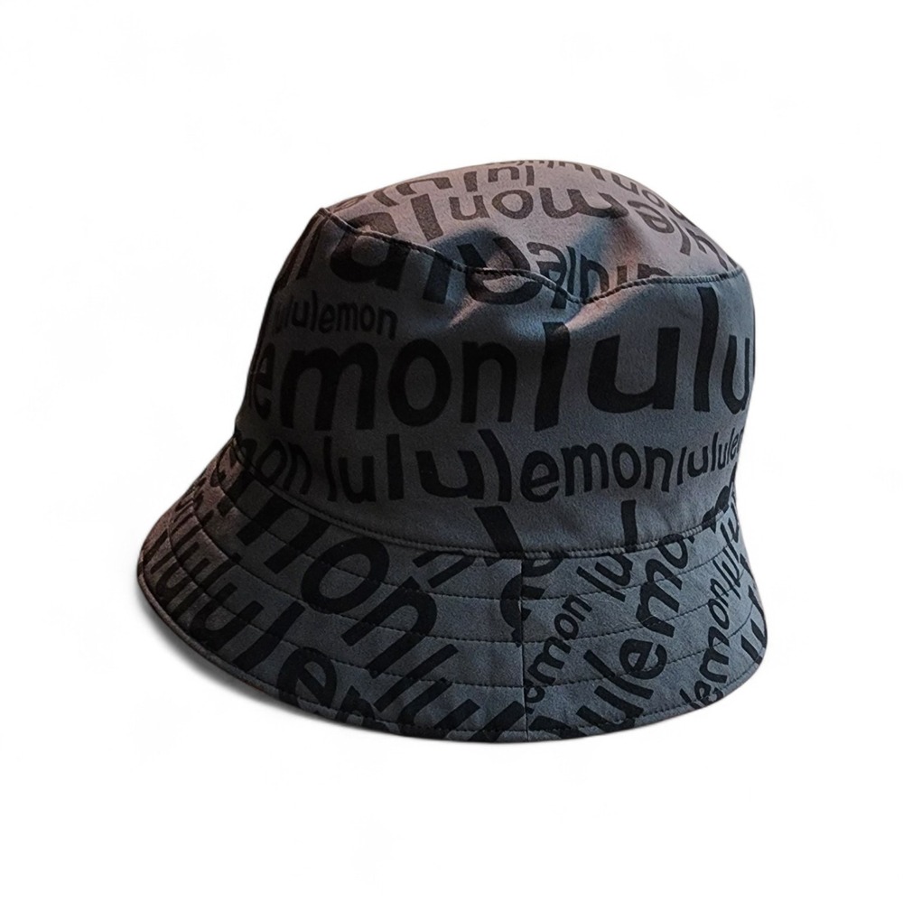 Lululemon Both Ways Bucket Reversable Fall Beach Hat Wordmark Grey Black S/M
